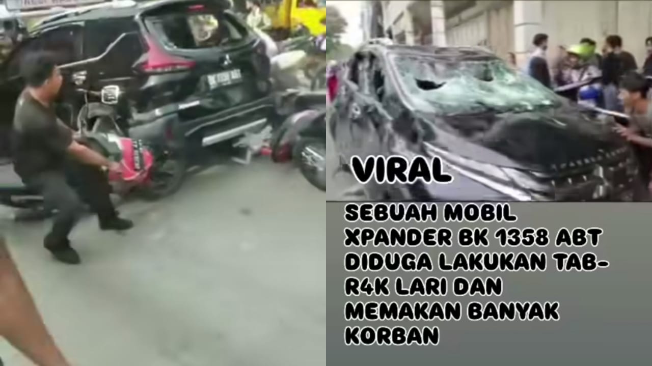 Pengendara mobil Mitsubishi Xpander Cross tabrak lari pejalan kaki dan pengendara motor di Medan