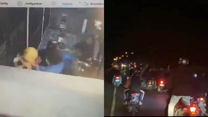 Tangkapan layar video rekaman CCTV pengeroyokan angkringan di Pasuruan.