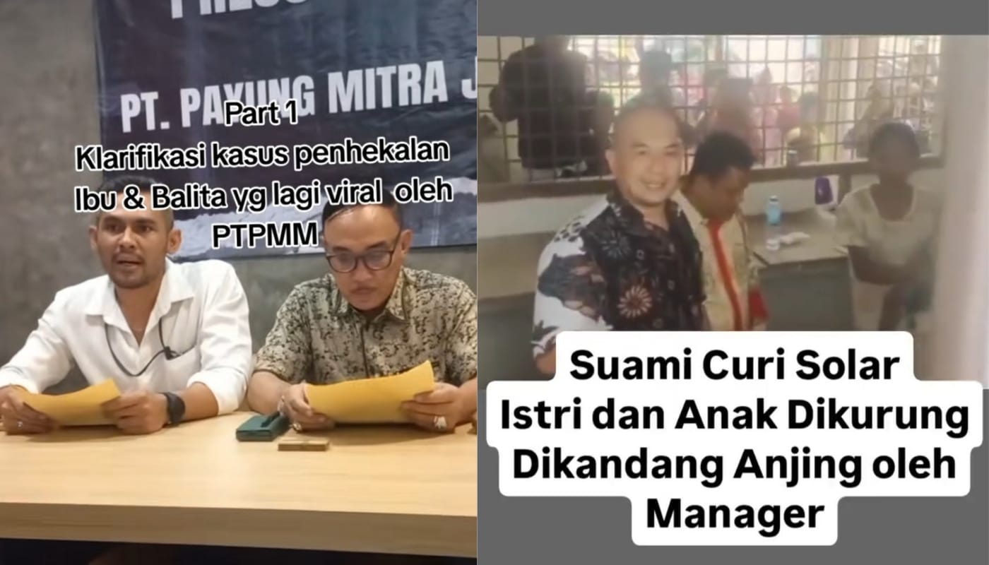 Proses evakuasi ibu dan anak yang diduga disekap perusahaan akibat ulah suaminya yang diduga mencuri solar perusahaan (kanan) - klarifikasi pihak PT PMM (kiri)
