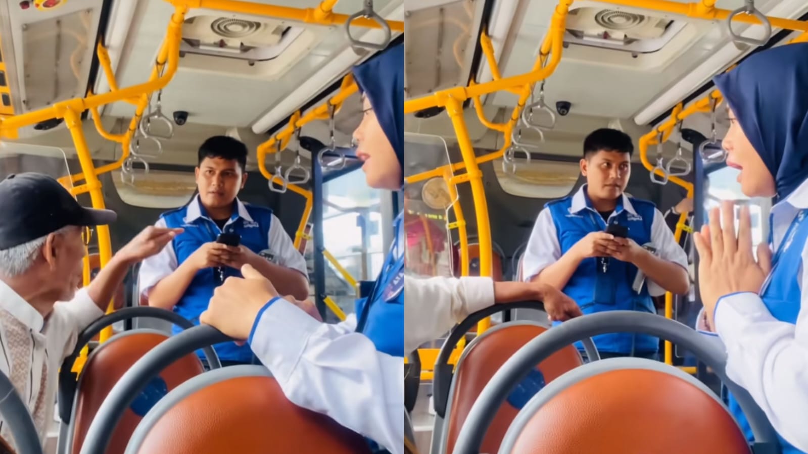 Tangkapan layar video kakek-kakek ngotot naik bus TransJakarta khusus perempuan