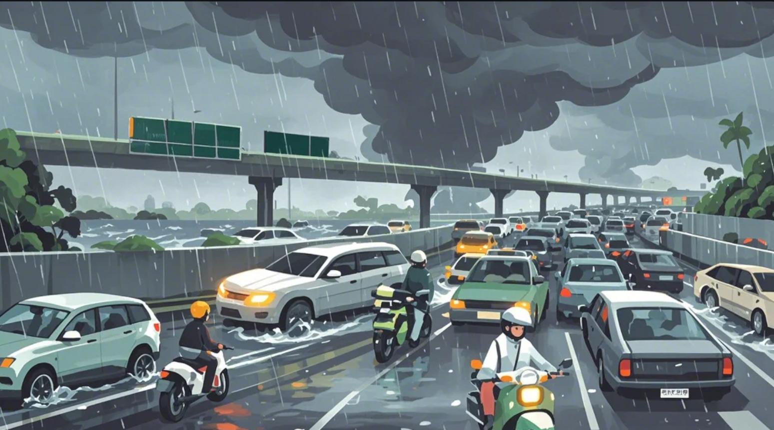 Ilustrasi cuaca ekstrem di Surabaya pada bulan Desember ini. (AI)