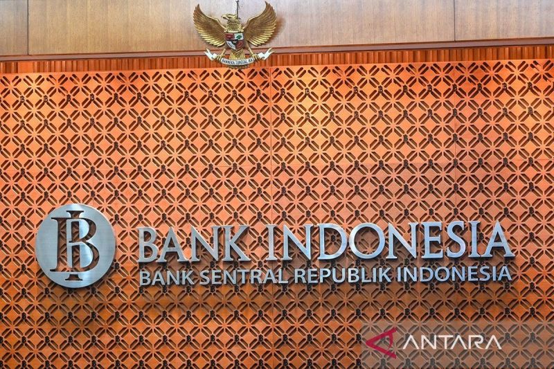 Logo Bank Indonesia (BI) di kantor BI Jakarta.