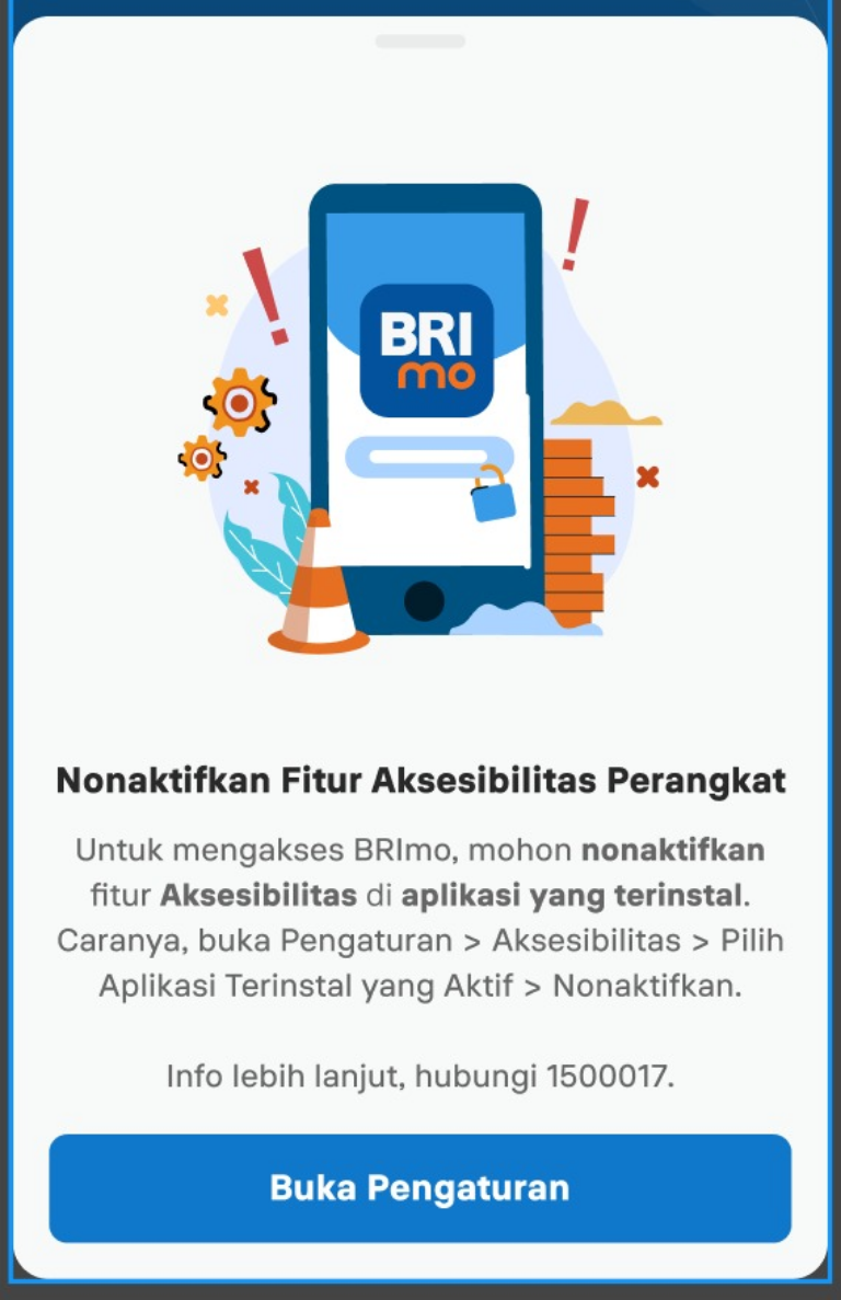 Pop-up notifikasi untuk nonaktifkan aksesibilitas BRImo.