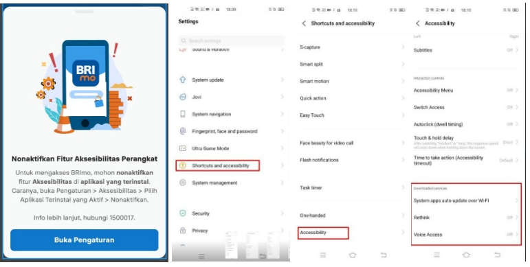 Cara nonaktifkan aksesibilitas BRImo di Vivo