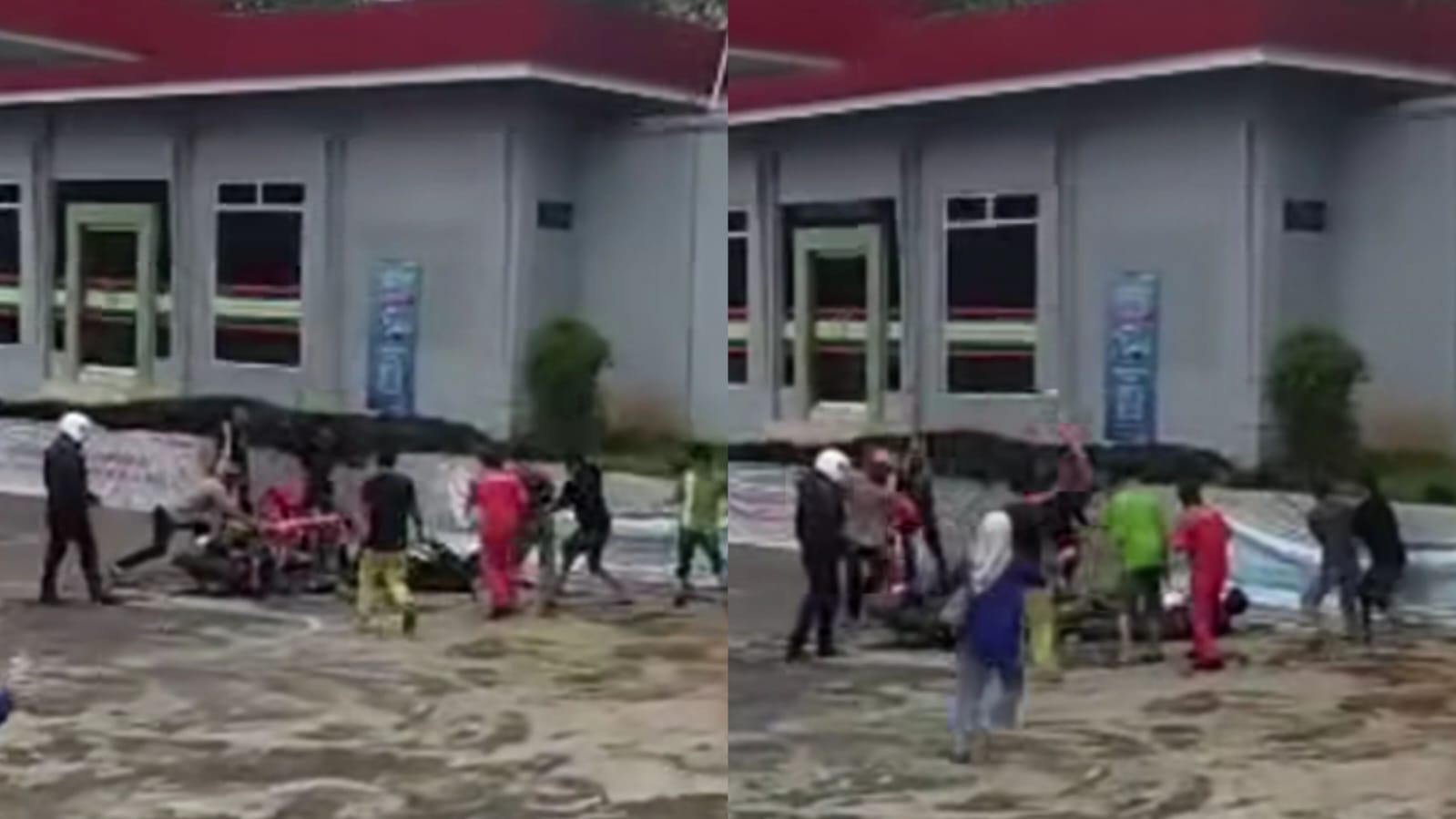 Tangkapan layar pengeroyokan pelaku jambret di SPBU Kurungan Nyawa Lampung.