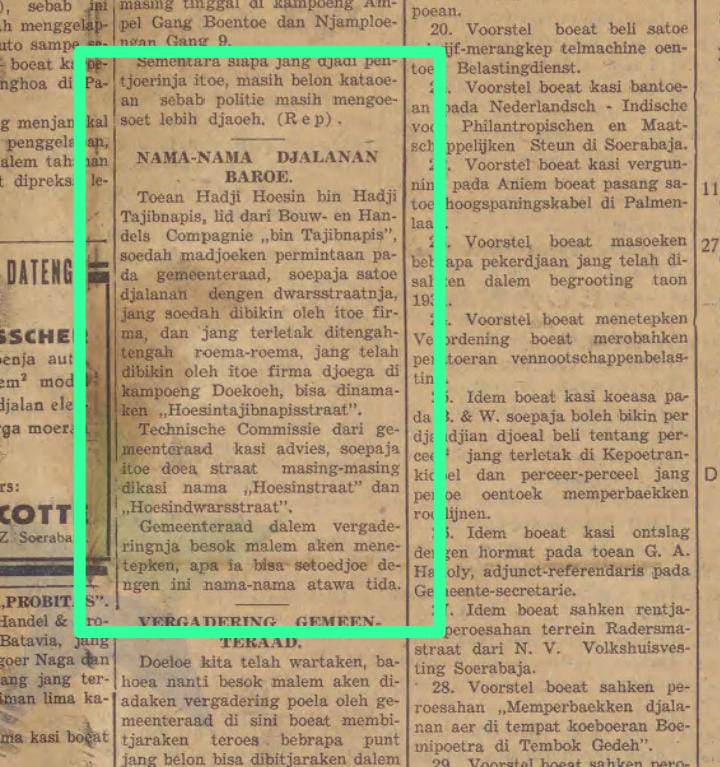 Berita pembukaan Jalan Husin, Surabaya, di koran Sin Tit Po edisi 1 Desember 1931. (IST)