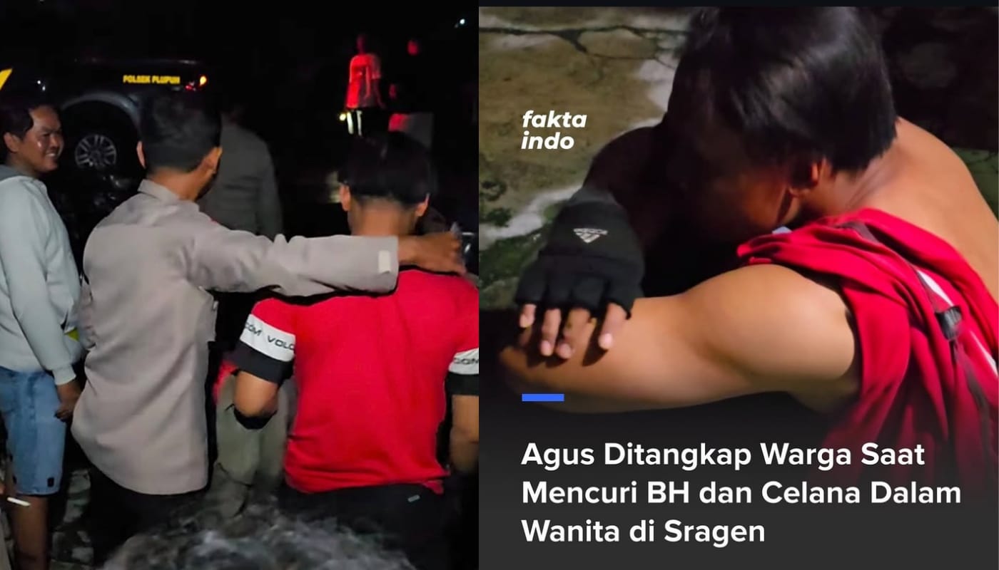 Agus pencuri pakaian dalam wanita di Sragen saat tertangkap basah oleh warga.