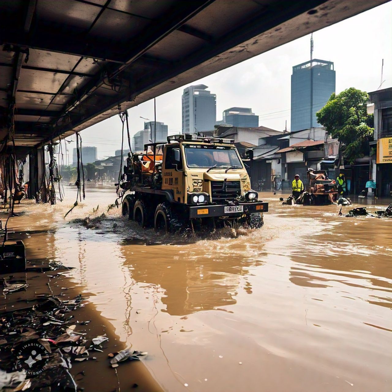 Ilustrasi banjir rob di kawasan pesisir. (AI)