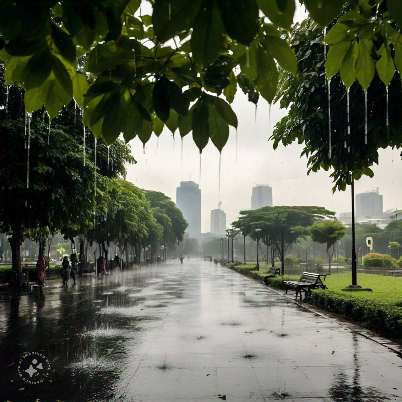 Ilustrasi hujan ringan di Surabaya. (AI)