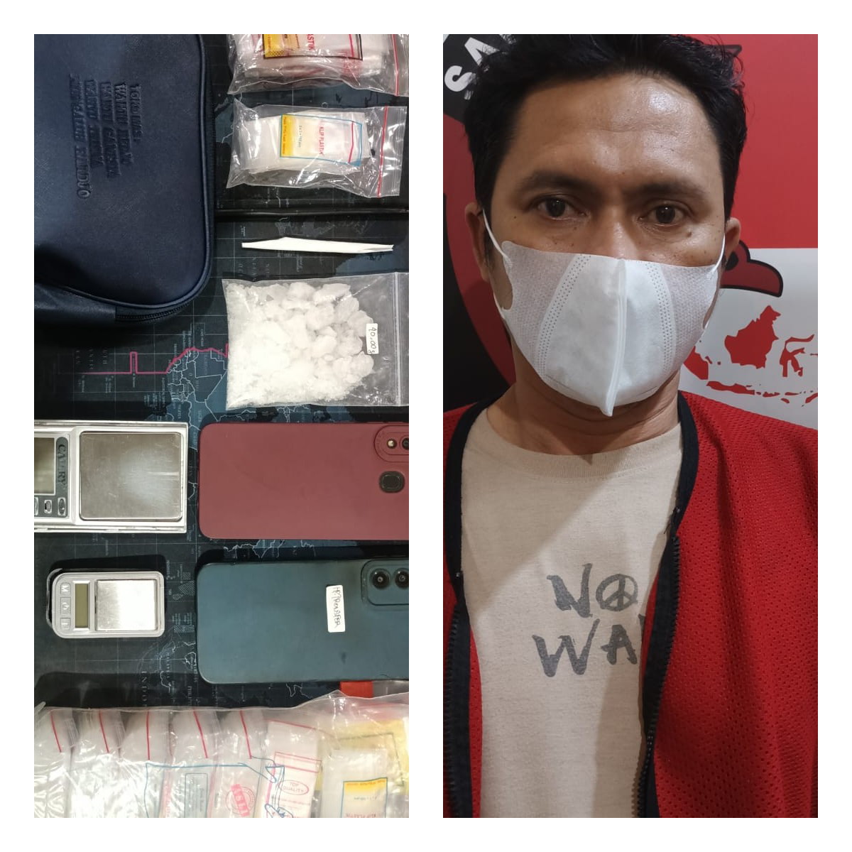 Tersangka AR dan barang bukti diamankan di Mapolrestabes Surabaya. (IST)