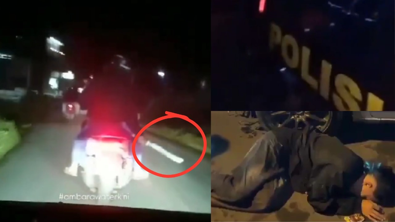 Tangkapan layar video pengejaran dan penangkapan pelaku kreak di Ambarawa, Kabupaten Semarang oleh pengendara mobil Honda Stream dan anggota pesilat PSHT.