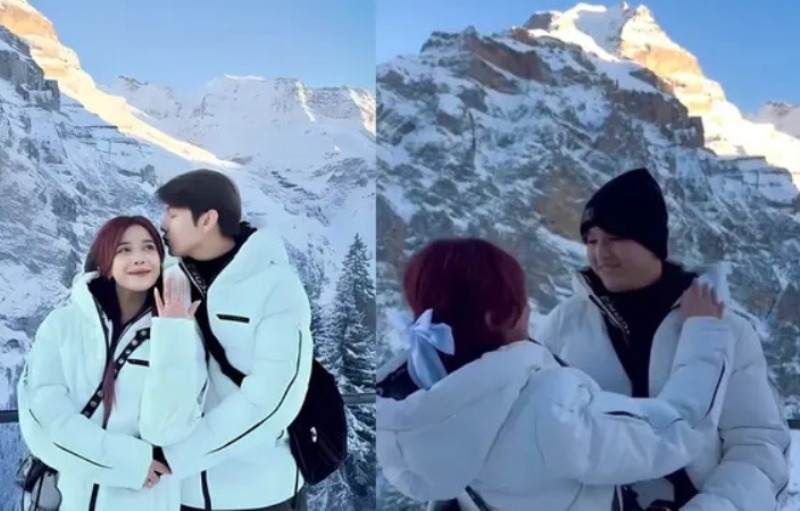 Momen Brisia Jodie dilamar kekasihnya, Jonathan Alden di Swiss dengan latar pegunungan Alpen bersalju.