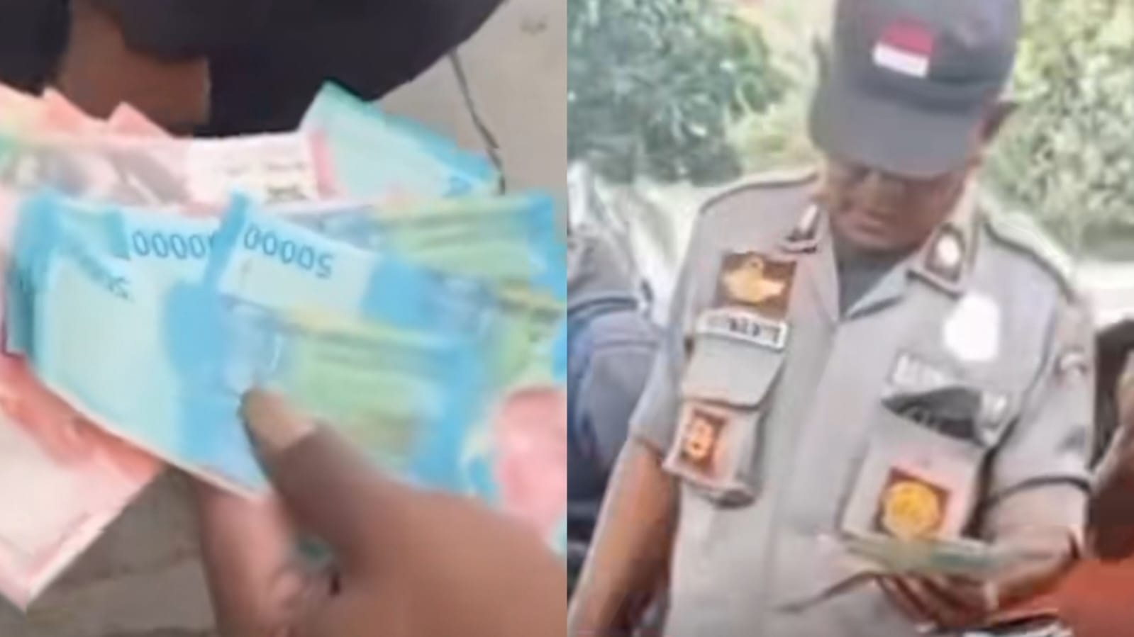 Lembaran uang palsu yang ditemukan saat warga dan polisi mengamankan seorang bocah yang menjadi korban kecelakaan.