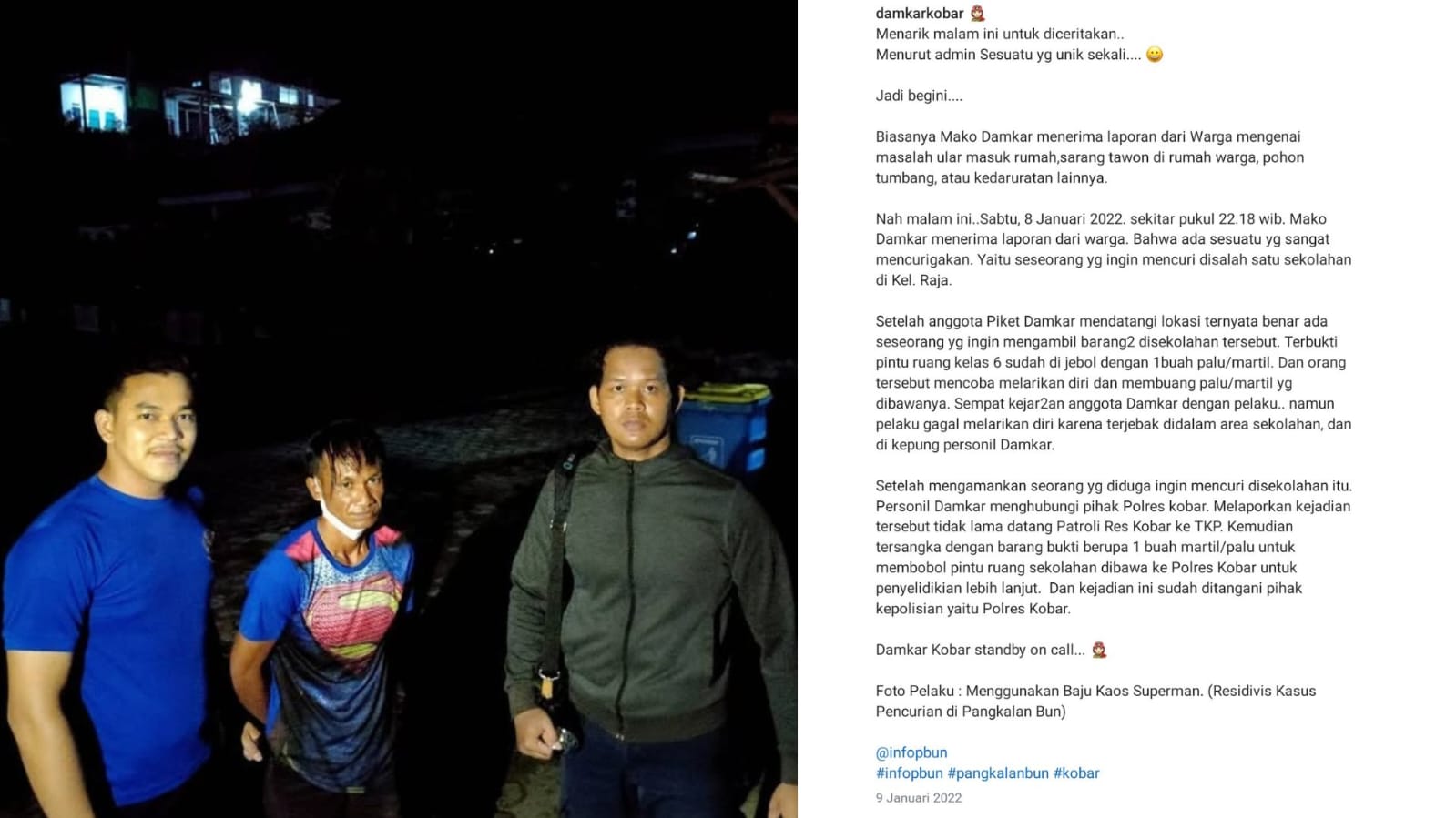 Unggahan @damkarkobar di Instagram yang menjadi viral setelah kembali diangkat oleh warganet.