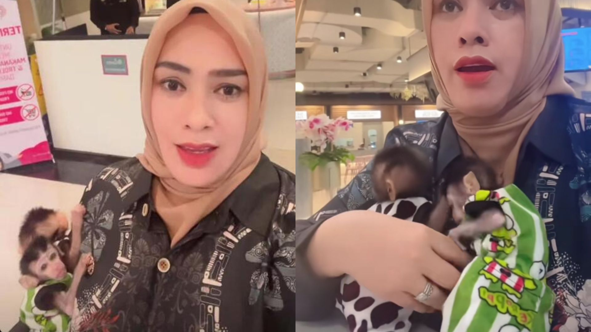 Sosok Icha Atazen yang viral sebab membawa dua anak monyet ke dalam foodcourt Mal PIM.