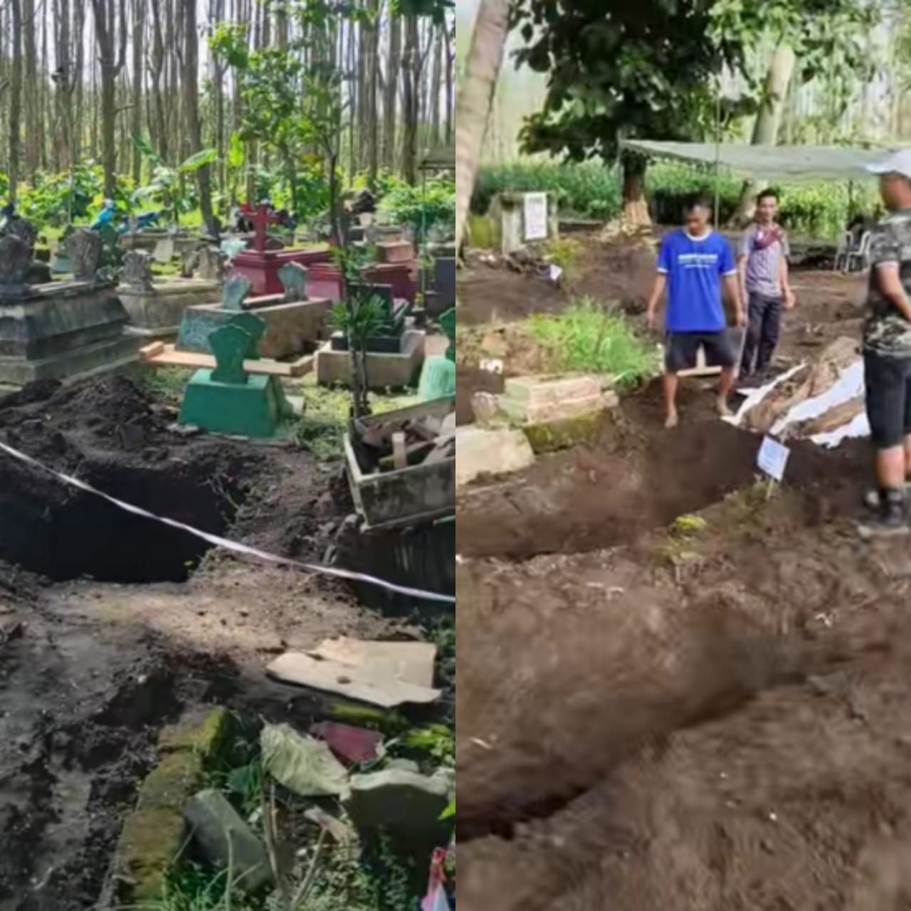 Kompilasi tangkapan layar pemindahan makam warga di TPU Desa Bambang, Kesamben, Blitar.