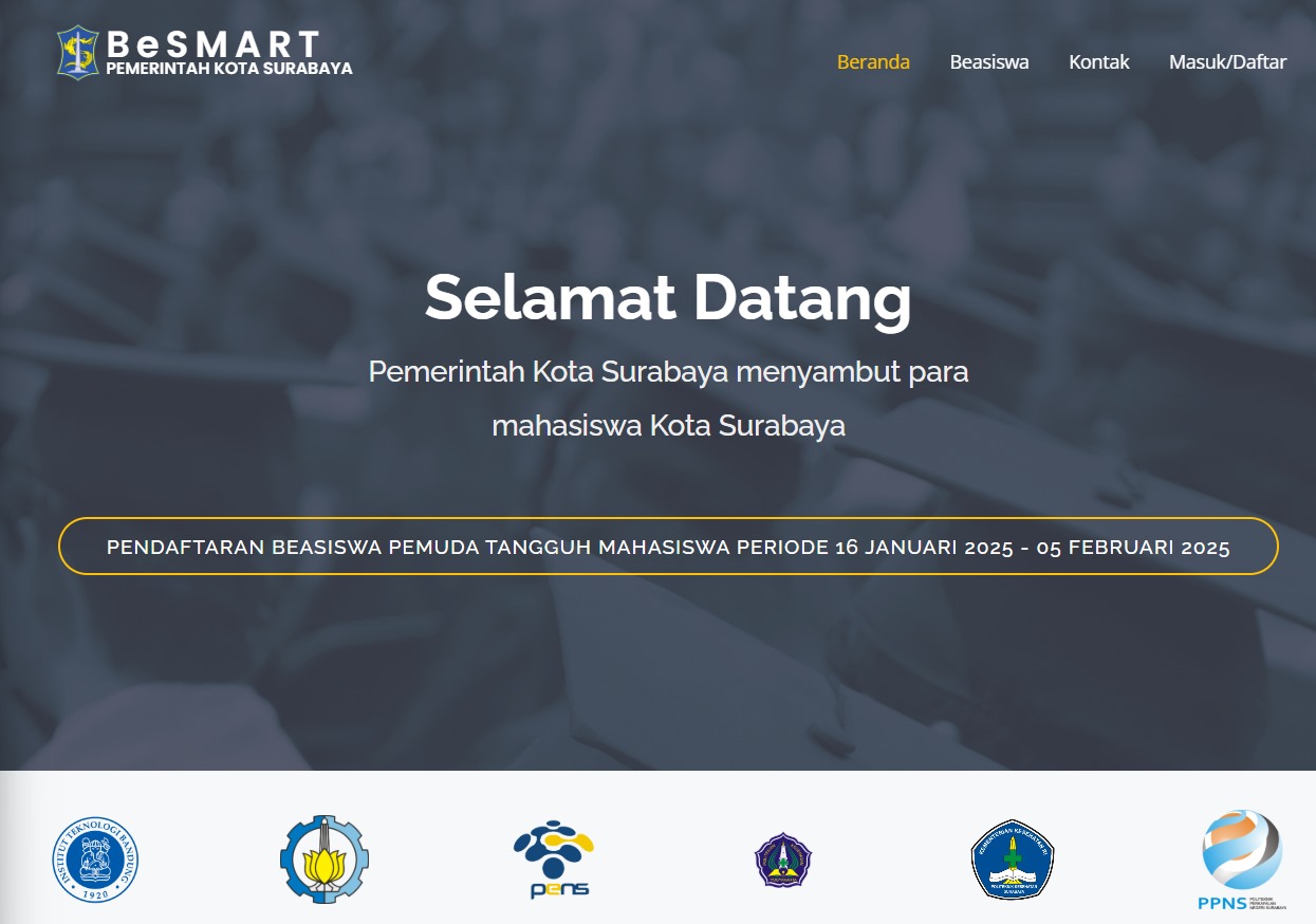 Tampilan laman pendaftaran Besasiswa Pemuda Tangguh Surabaya 2025.