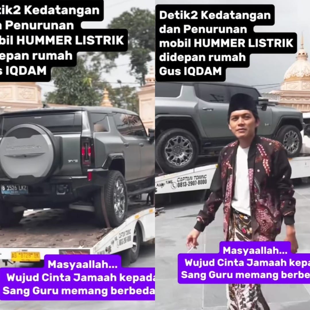Gus Iqdam menunjukkan hadiah mobil listrik mewah Hummer EV dari jemaahnya senilai Rp1,5 miliar.