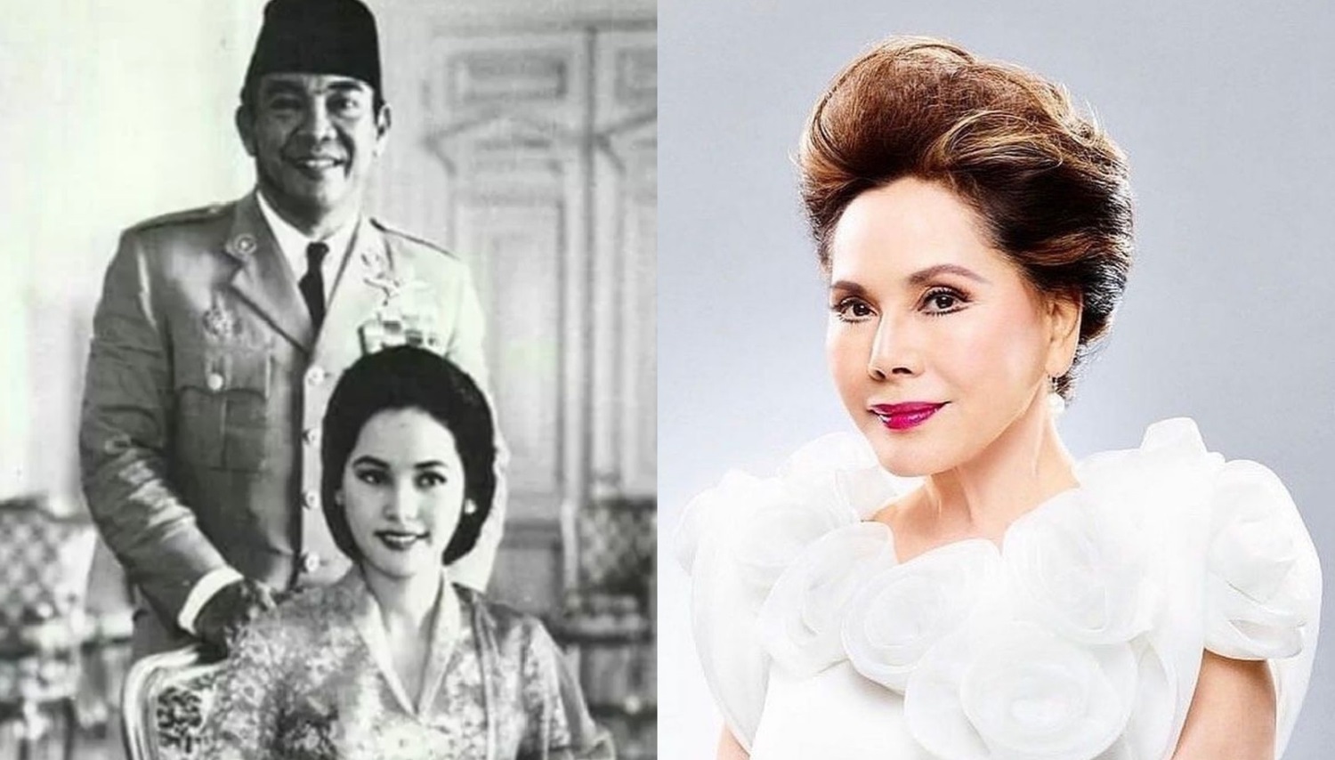 Presiden pertama Soekarno dan Ratna Sari Dewi. Ratna Sari Dewi Soekarno sedang menghadapi tuntutan pengadilan akibat masalah PHK karyawan.