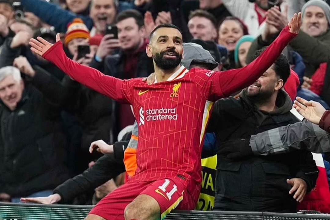 Mohamed Salah mencetak golnya yang ke-50 di Liga Champions untuk Liverpool pada Rabu dini hari WIB.