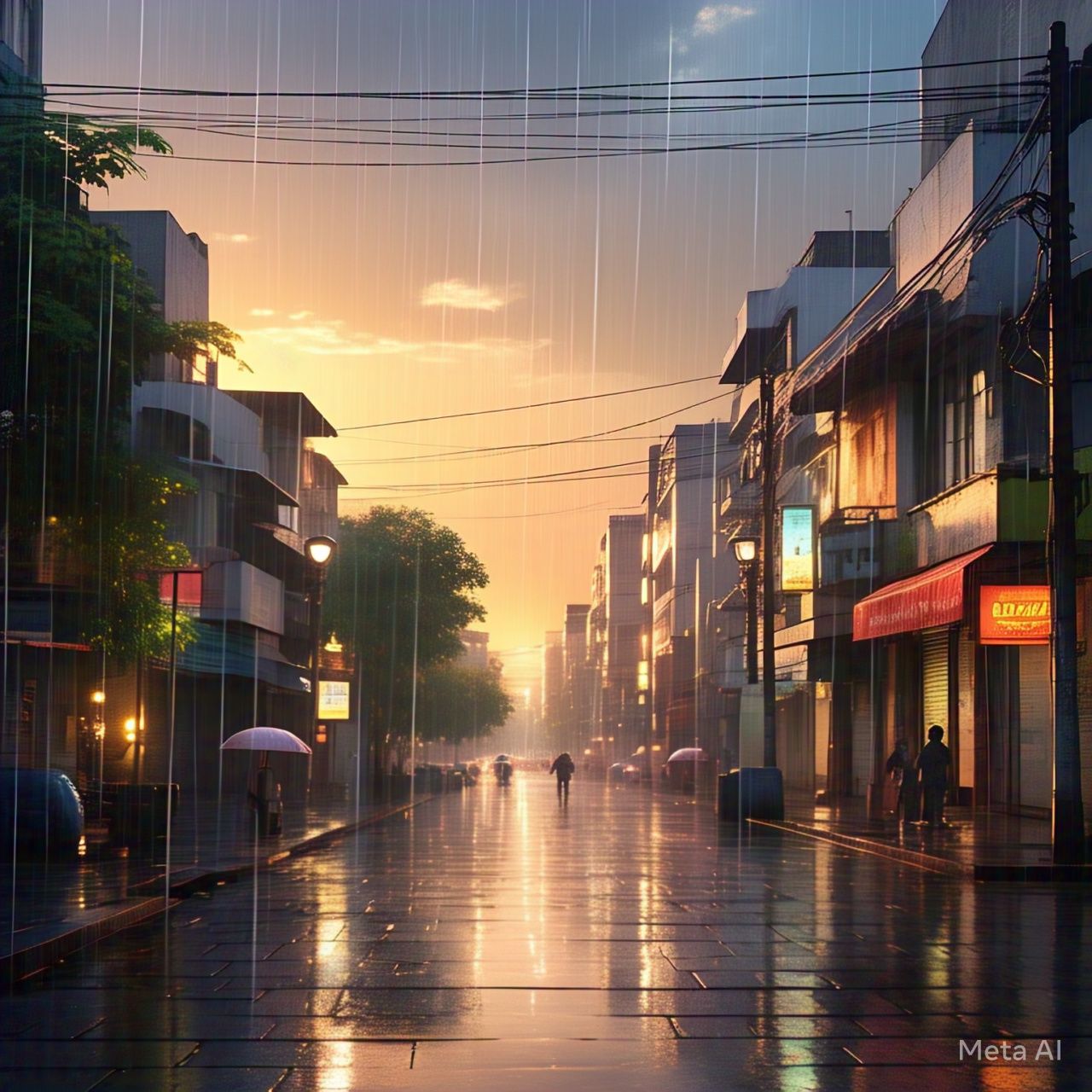 Ilustrasi hujan di perkotaan. (META AI)