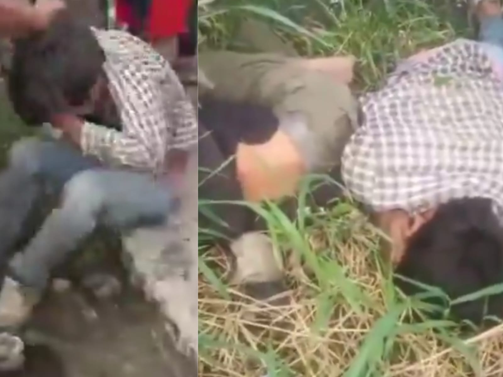 Potret dua pelaku pembegalan yang sedang diamuk massa di kawasan Cilincing, Jakarta Utara.