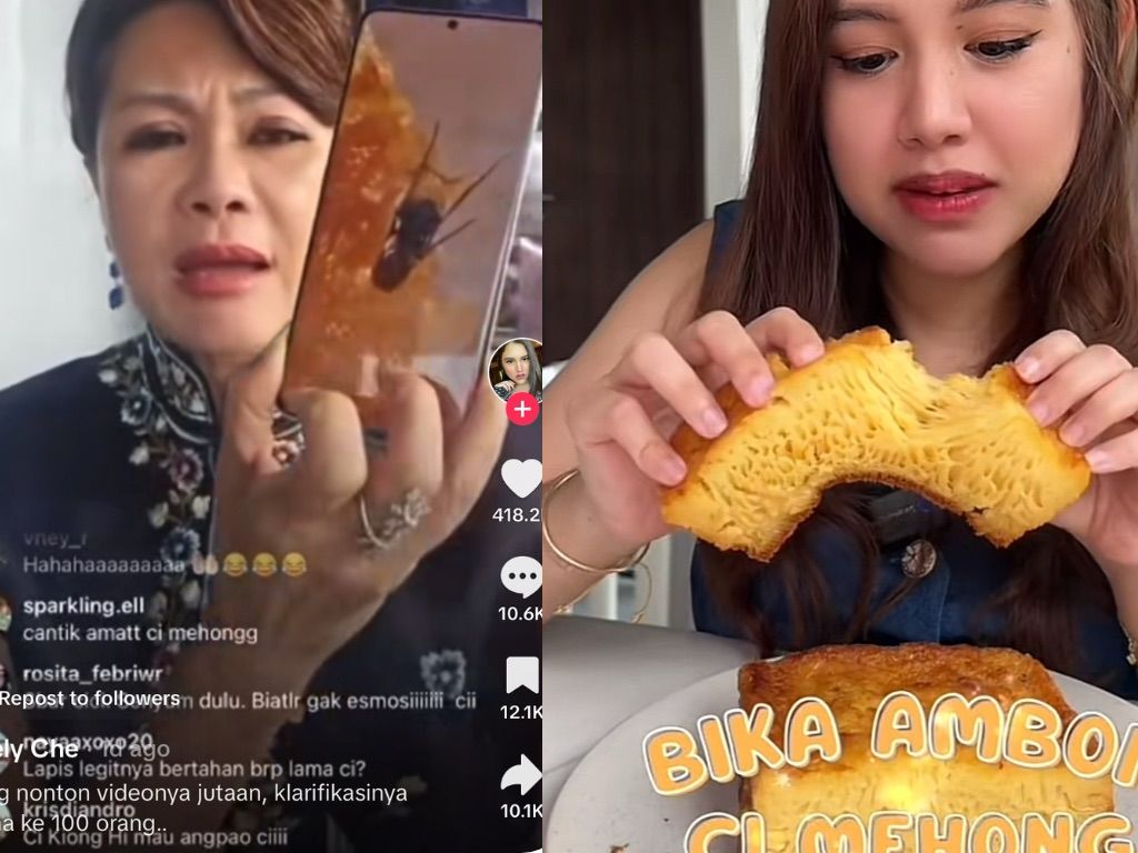 Tangkapan layar siaran langsung Ci Mehong dan Video TikTok @ShelyChe.