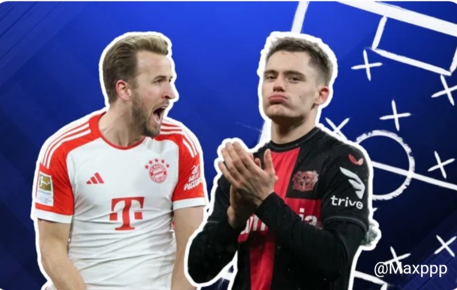 Harry Kane (kiri) akan mendspat tantangan dari Florian Wirtz saat Bayern menjamu Leverkusen.