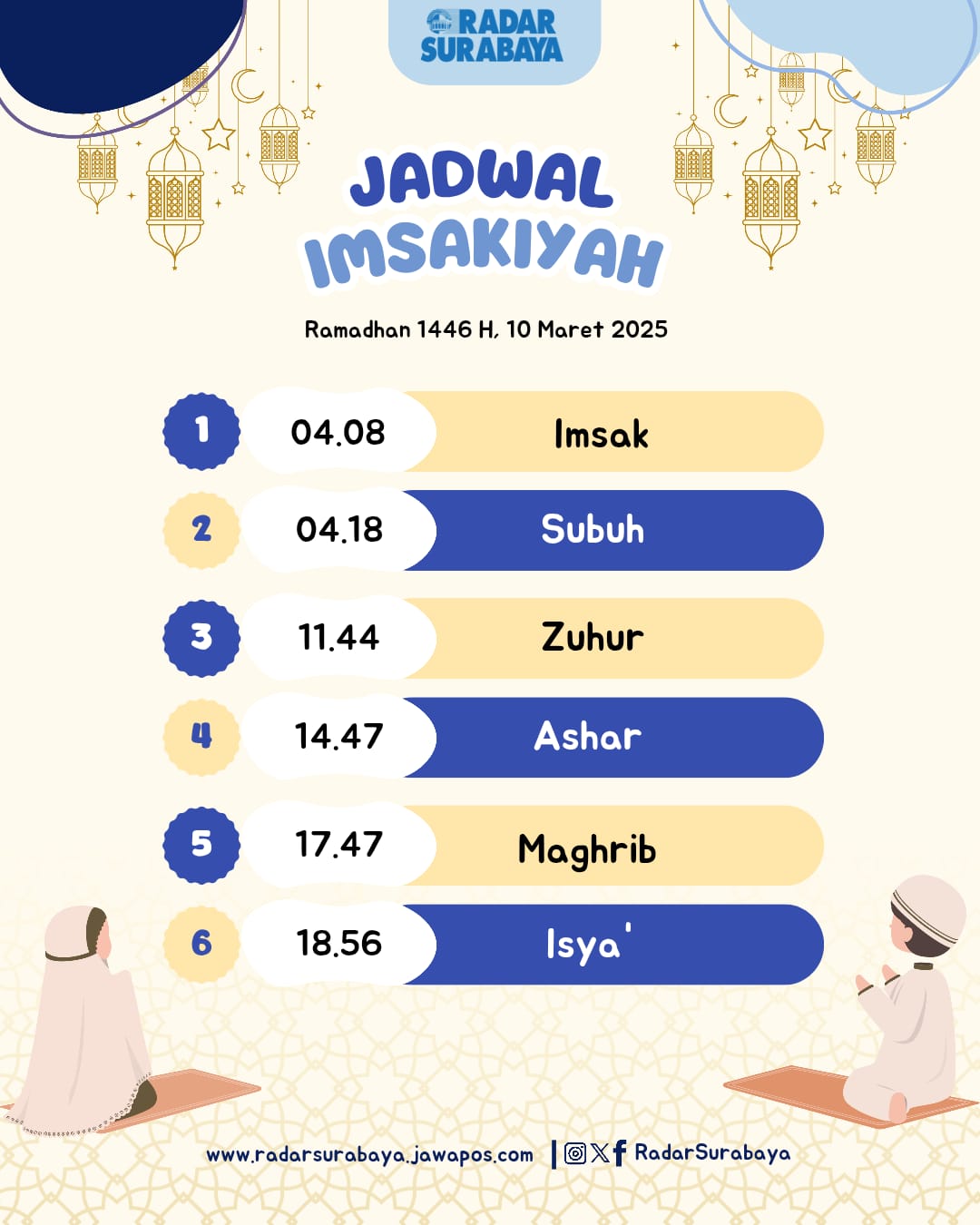 Jadwal imsakiyah 10 Maret 2025