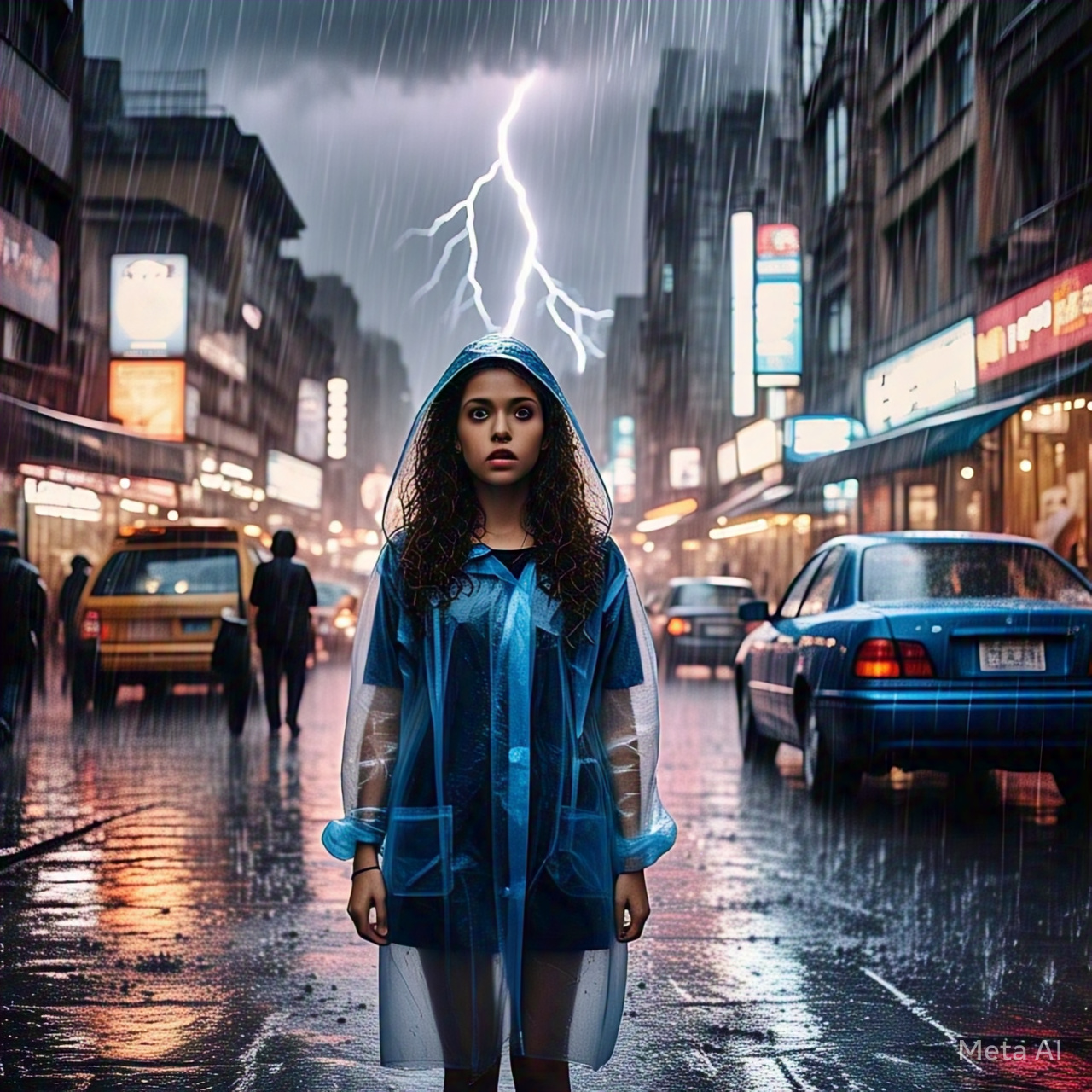 Ilustrasi hujan disertai petir halilintar. (AI)