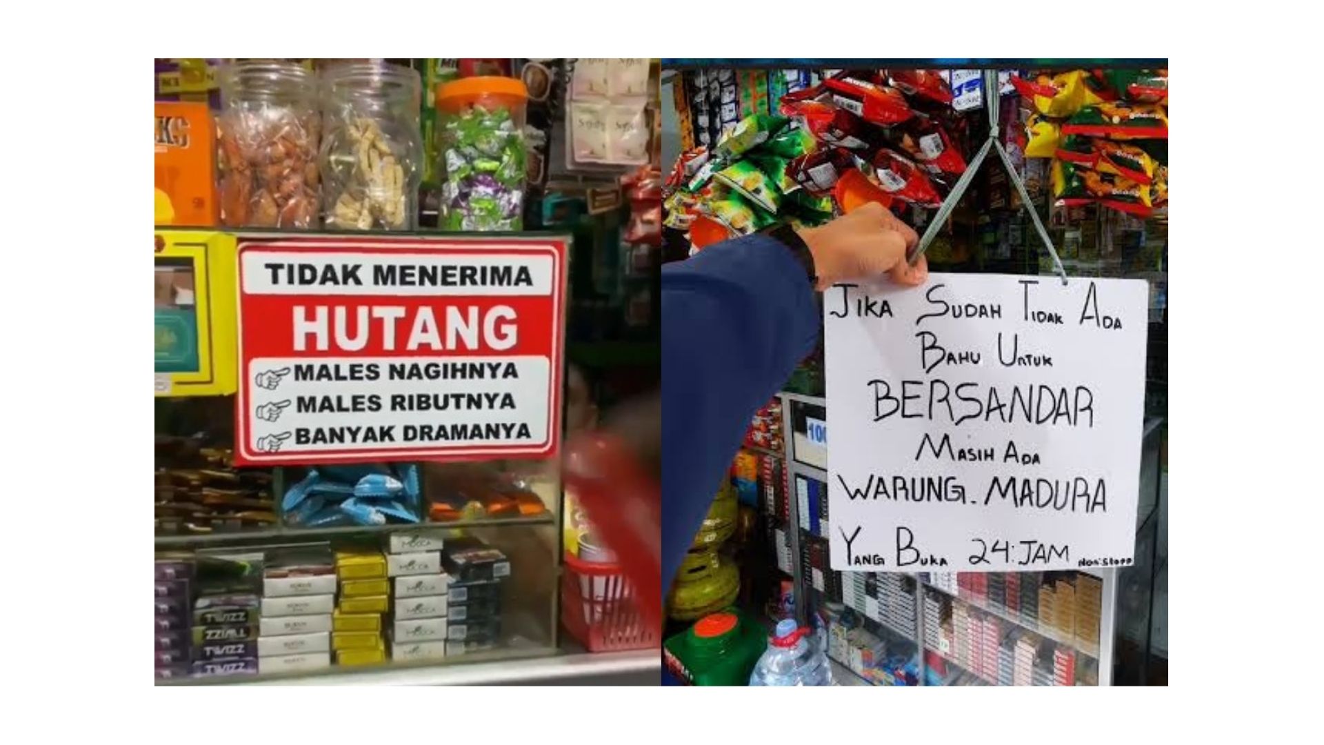 Tulisan unik di warung Madura tak hanya kreatif, tapi juga bikin ngakak.