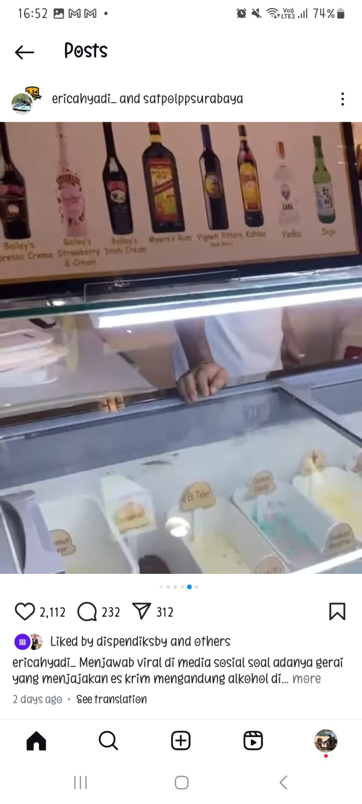 Hasil uji lab BPOM Surabaya memastikan es krim viral mengandung alkohol 3,5 persen, akan ditelusuri  asal bahan baku.