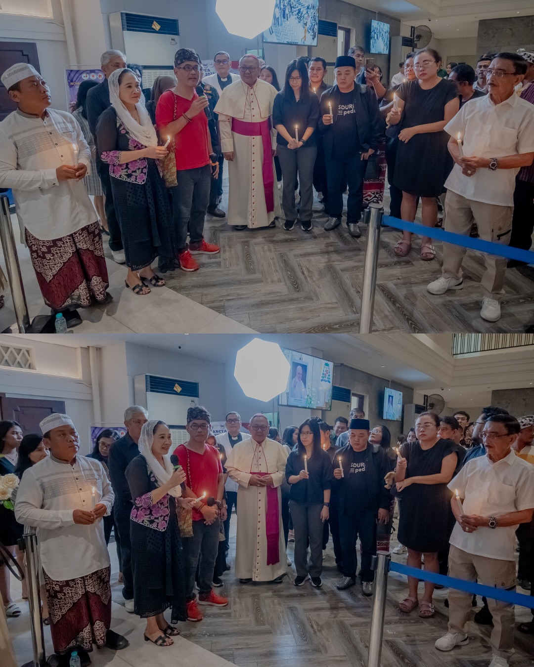 Uskup Surabaya Agustinus Tri Budi Utomo bersama para tokoh lintas agama mendoakan Paus Fransiskus yang baru berpulang. (IST)