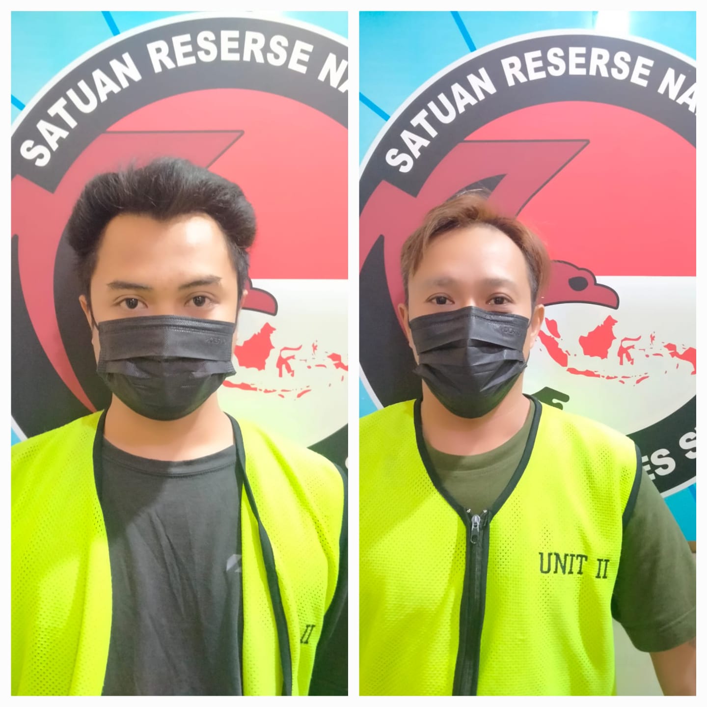 DITAHAN : Dua tersangka BI dan VPJN serta barang bukti SS diamankan di Jogosatru, Sukodono, Sidoarjo, oleh Satresnarkoba Polrestabes Surabaya.(IST/RADAR SURABAYA)