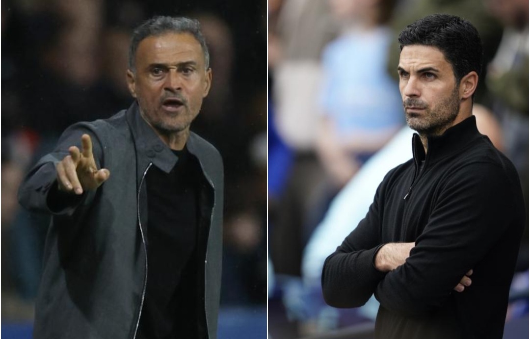 Pelatih PSG Luis Enrique (kiri) dan Mikel Arteta.