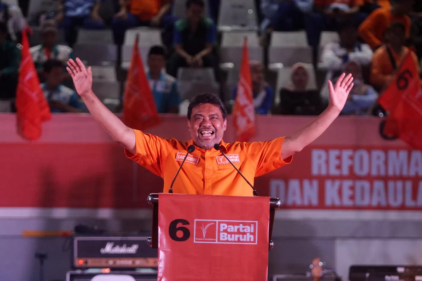 ANTISIPASI: Presiden Partai Buruh Said Iqbal meminta pemerintah antisipasi rencana PHK yang dilakukan Panasonic pada karyawannya secara global. (JPC/RADAR SURABAYA)