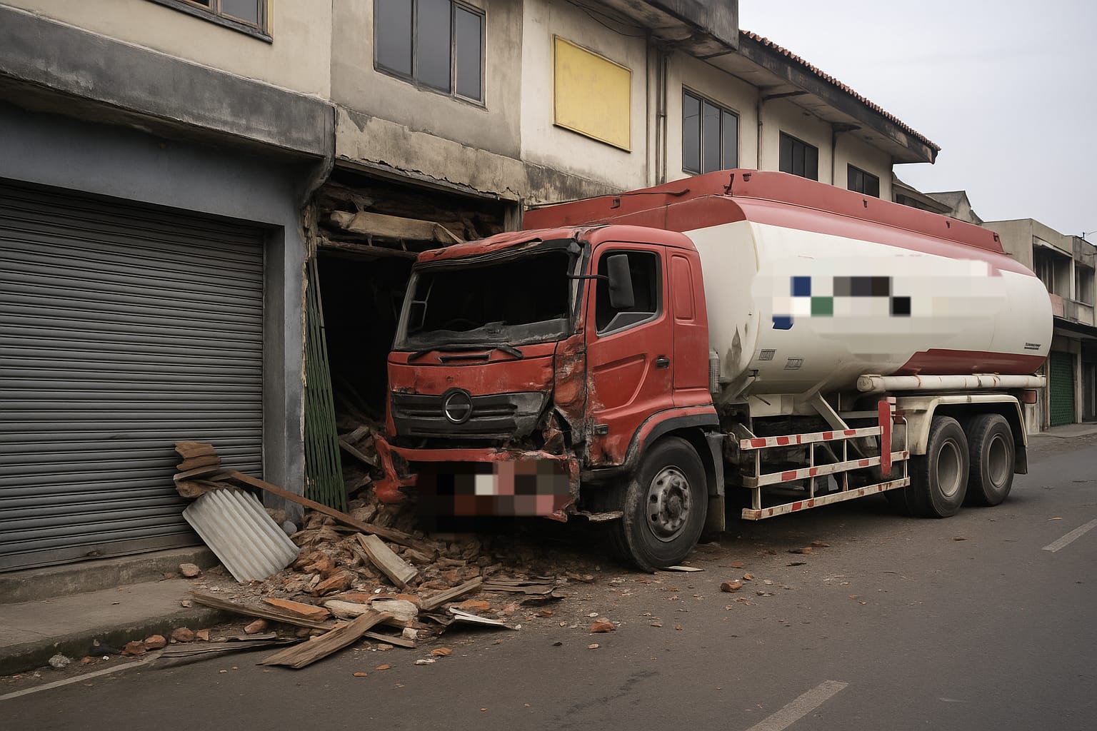 SELAMAT : Truk tangki bermuatan BBM tabrak tiga ruko di Cakung, Jakarta Timur. (ILUSTRASI/RADAR SURABAYA)