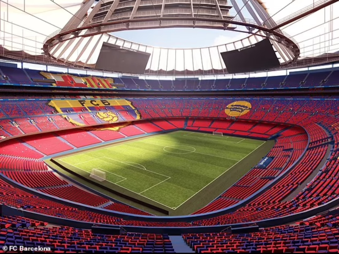 Ketika selesai (gambar CGI ditampilkan), Nou Camp akan menjadi tempat olahraga terbesar di seluruh Eropa