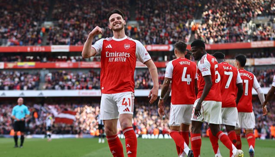 Gol Declan Rice amankan Arsenal di  posisi kedua klasemen Liga Inggris.