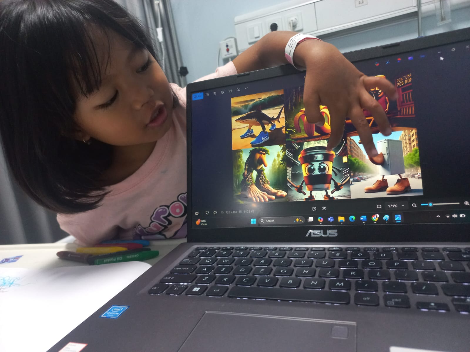 Ilustrasi anak-anak dan gambar Italian Brainrot.