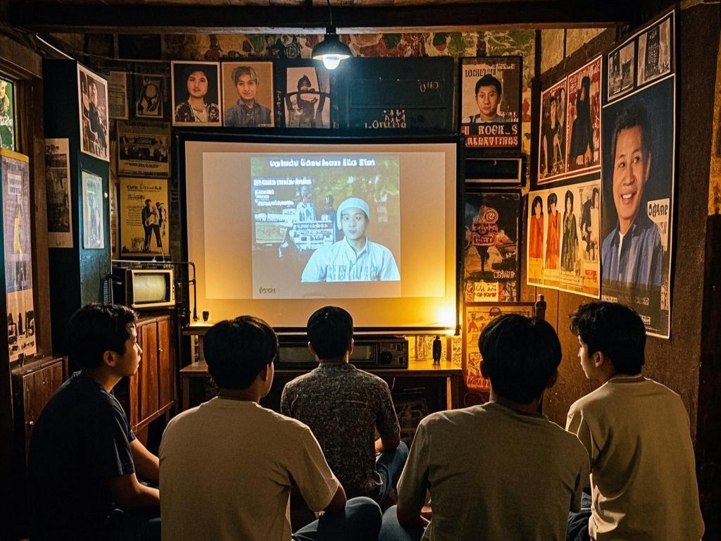 Ilustrasi orang sedang menonton film.