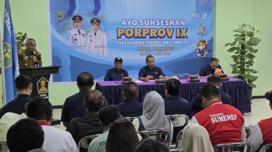 Delegation Registration Meeting (DRM) yang diikuti seluruh ketua KONI Kota/Kabupaten sebagai persiapan akhir jelang Porprov IX Jatim 2025.