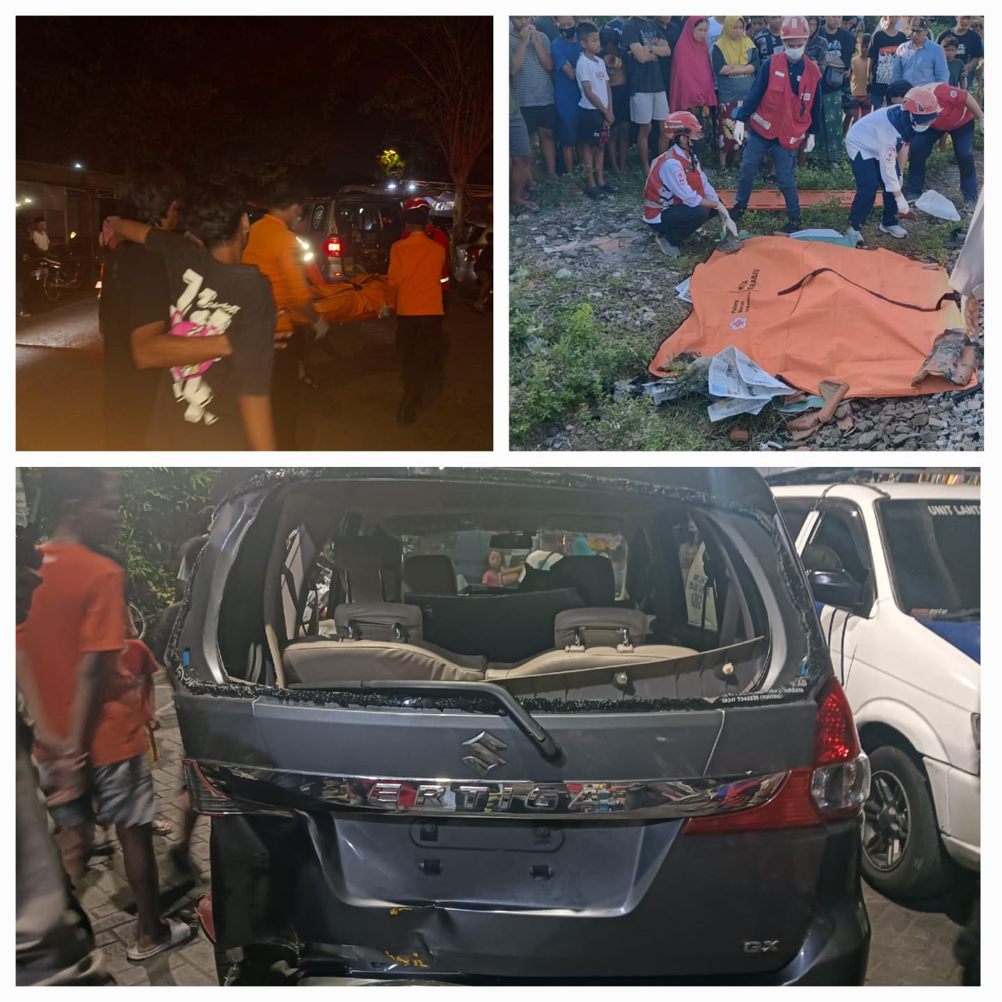 SERING : Tiga foto kejadian kecelakaan di perlintasan KA Surabaya. Peristiwa ini terjadi berturut-turut belum sampai sepekan. (MAHRUS/RADAR SURABAYA)