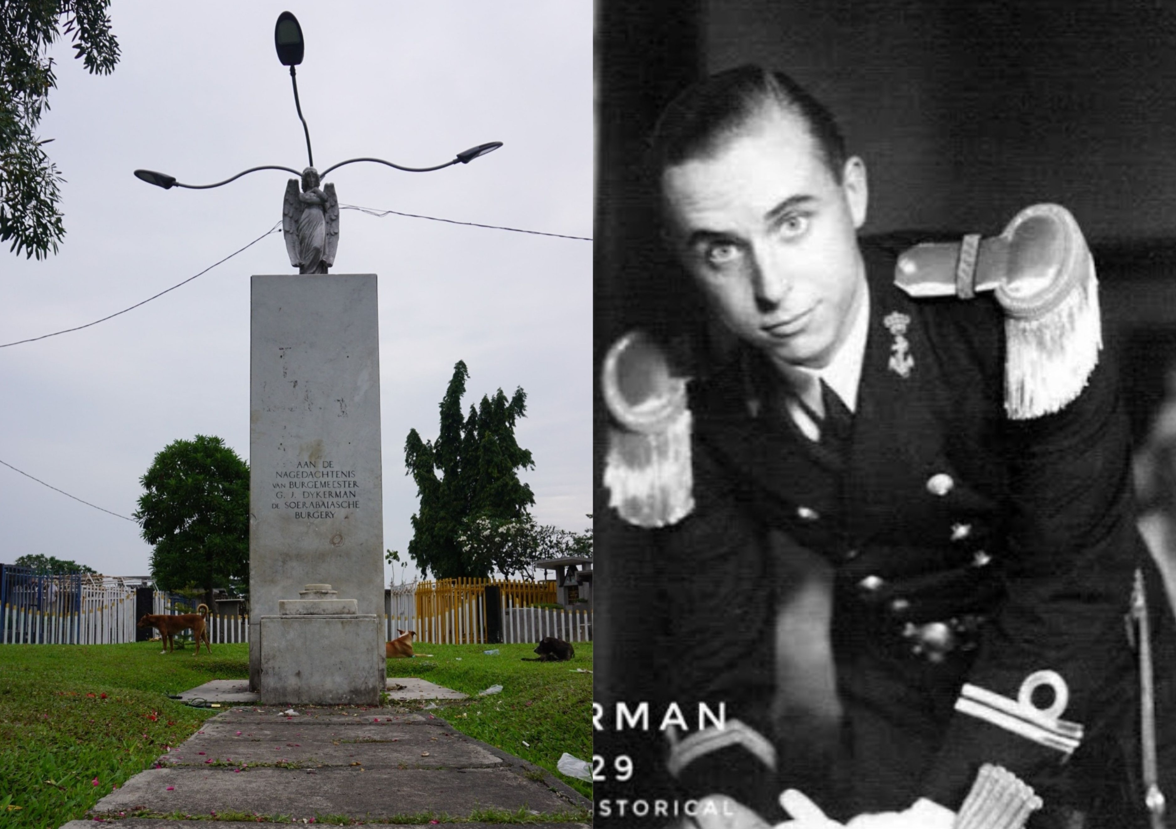 Tugu yang ada di antara kompleks pemakaman Kristen Kembang Kuning Surabaya merupakan makam dari pemimpin Kota Surabaya di zaman kolonial Belanda.