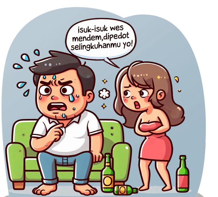 Ilustrasi rumah tangga Donwori dan Karin. (AI/ABDUL ROZAK/RADAR SURABAYA)