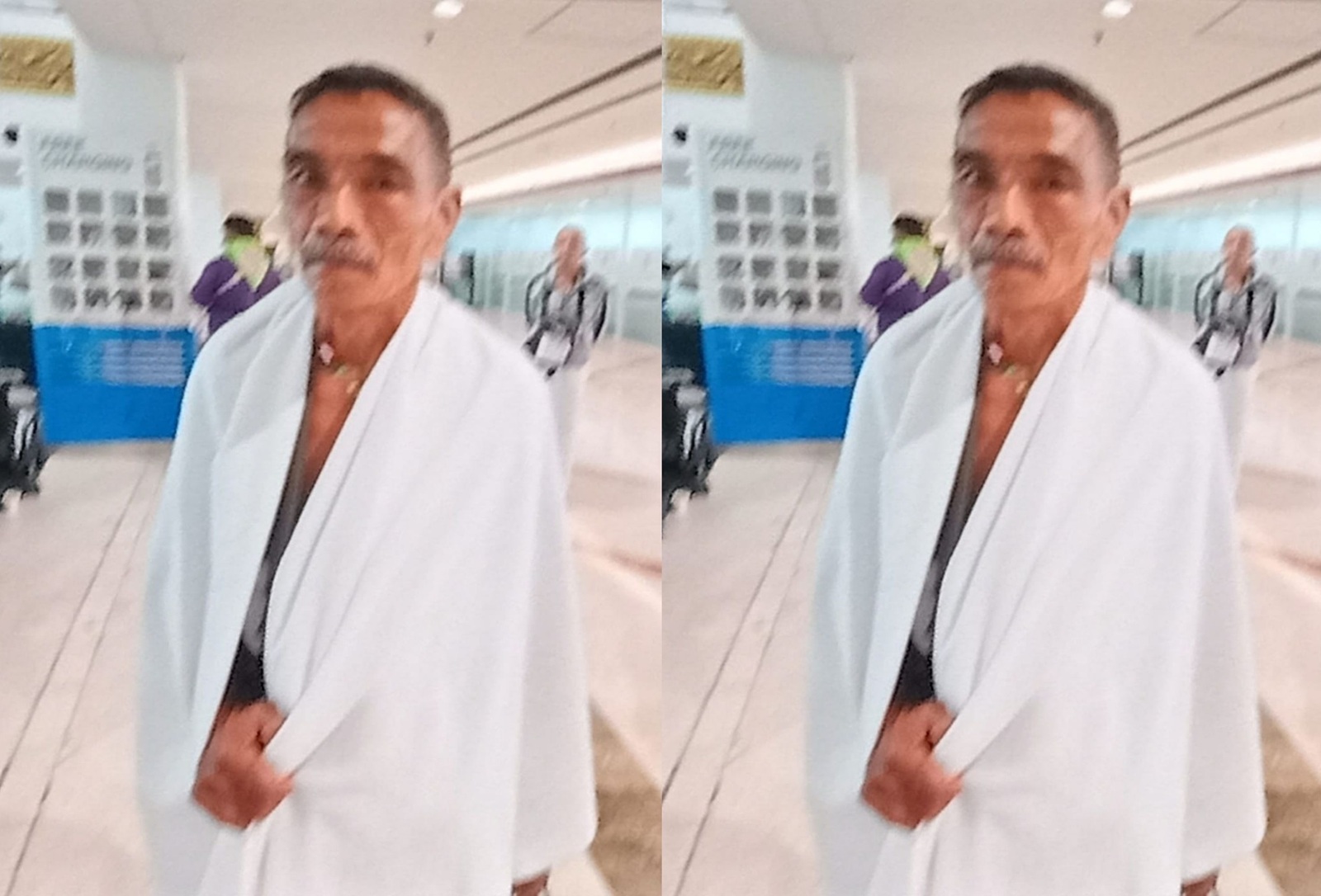 Sukardi, 67, saat berada di tanah suci dengan menggunakan kain ihram.