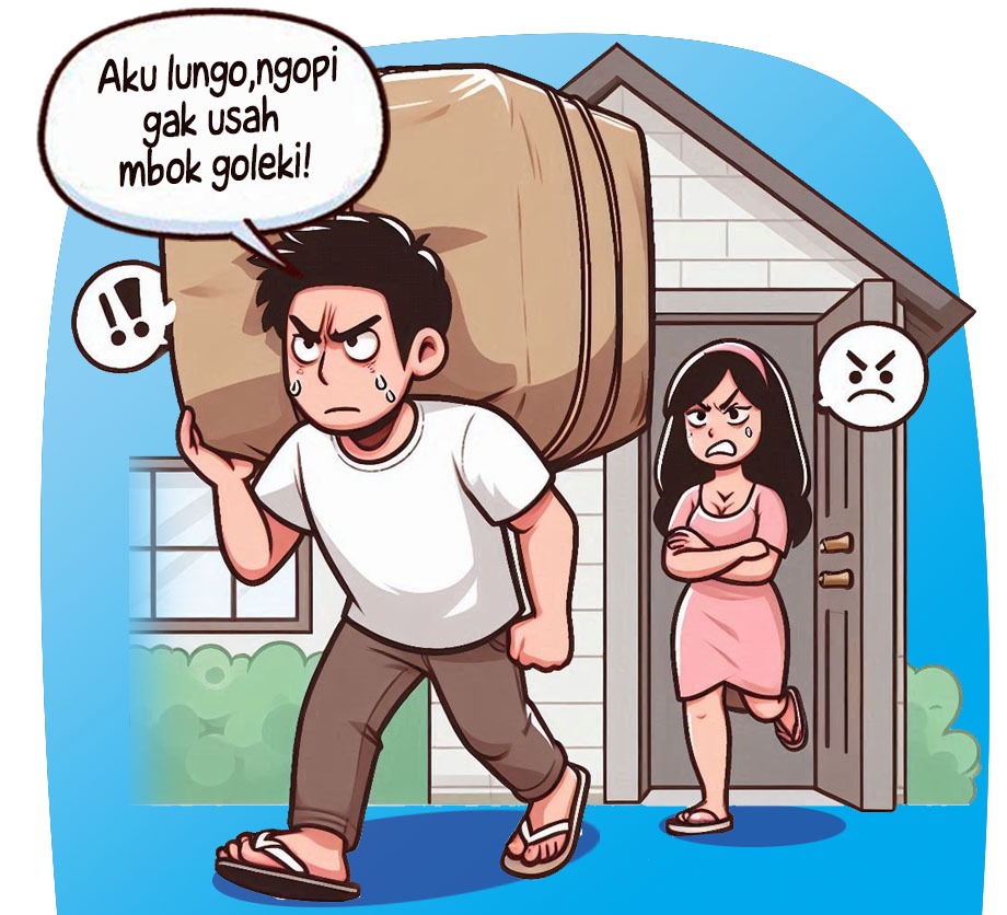Ilustrasi rumah tangga Donwori dan Karin. (AI/ABDUL ROZAK/RADAR SURABAYA)
