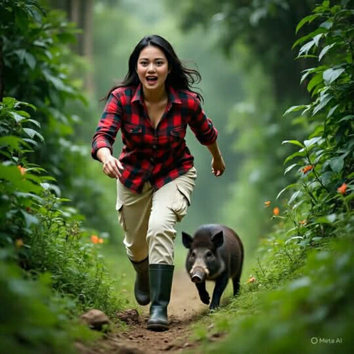 Ilustrasi babi hutan mengejar manusia. (IST)