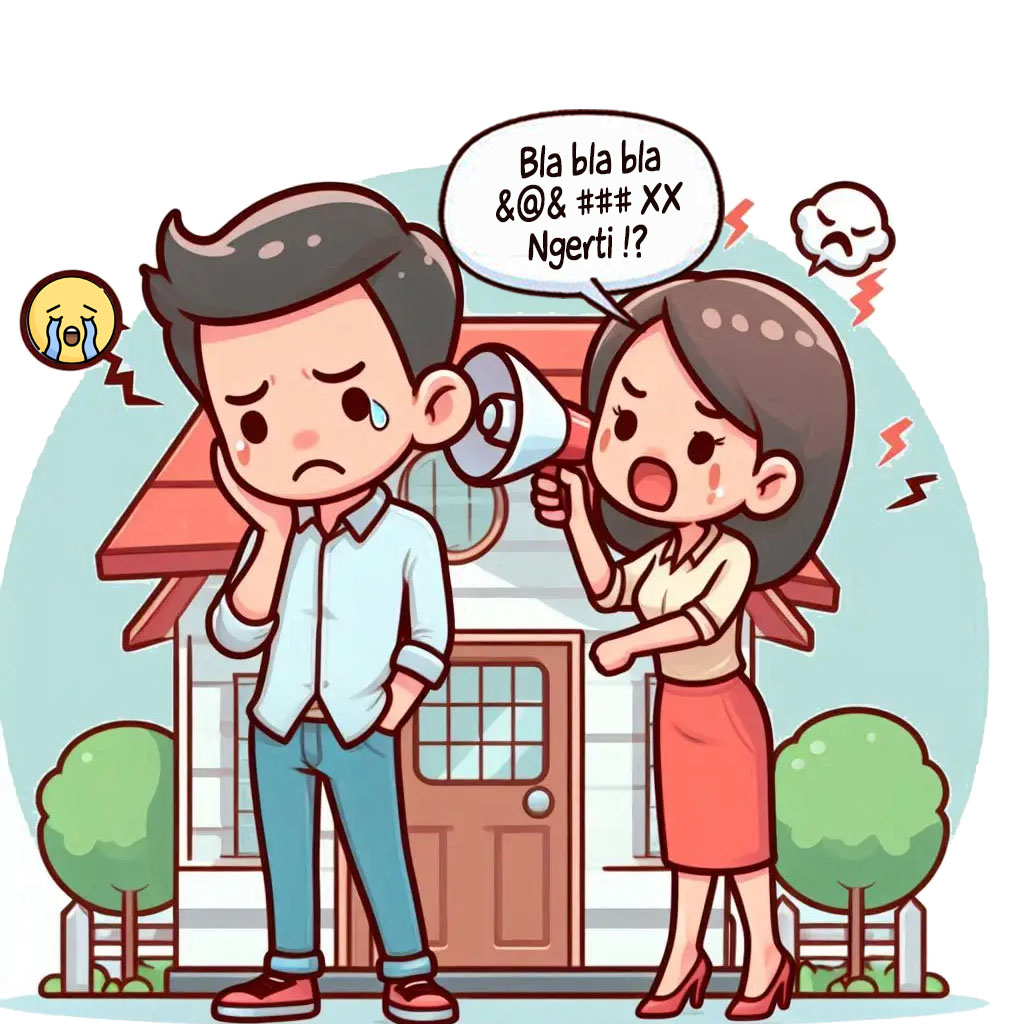 Ilustrasi rumah tangga Donwori dan Karin. (AI/ABDUL ROZAK/RADAR SURABAYA)