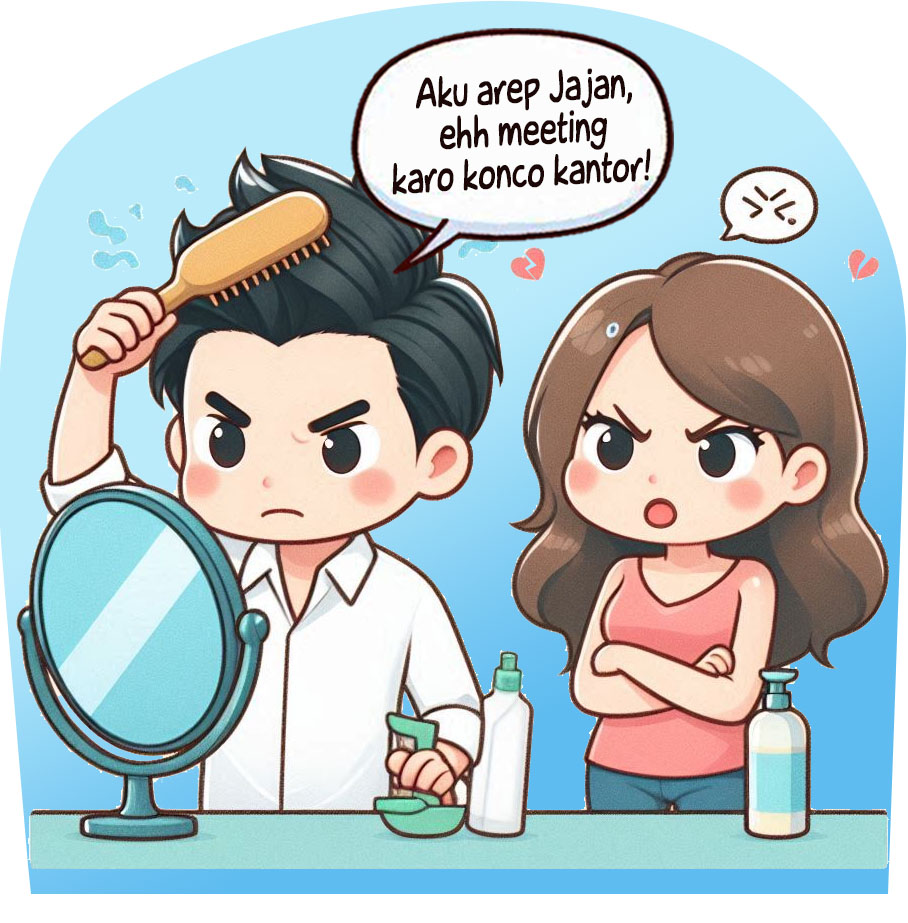 Ilustrasi rumah tangga Donwori dan Karin. (AI/ABDUL ROZAK/RADAR SURABAYA)